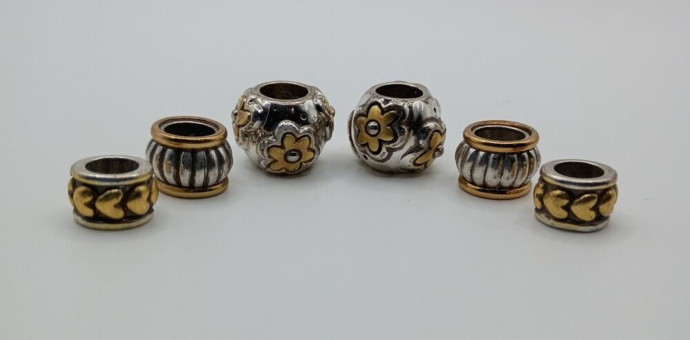 6 Two-Tone Silver & Gold-Tone Beads